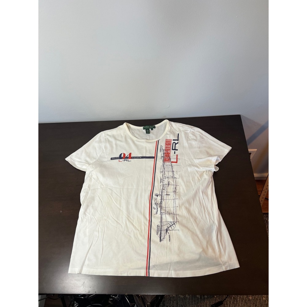 Lauren Active Ralph Lauren White Graphic T-Shirt Nautical Blueprint L-RL 1X
